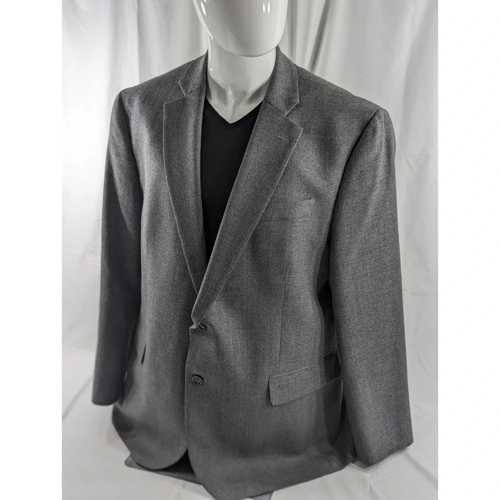 Stafford Blazer Sport Coat Jacket Dark Gray Merino Wool 46R Charcoal Crosshatch